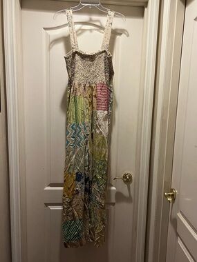 Patchwork Boho Jumpsuit with Cream Straps